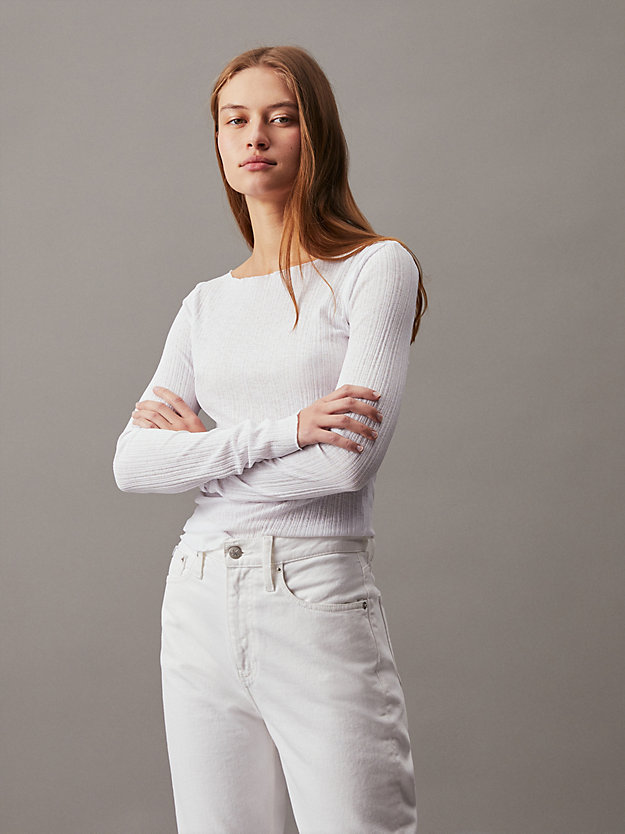 Sheer Ribbed Long Sleeve T- Shirt