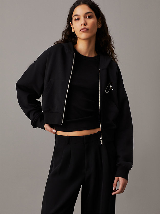 Cropped Zip Up Logo Hoodie
