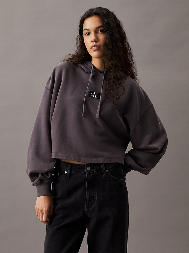 Washed Cotton Cropped Hoodie