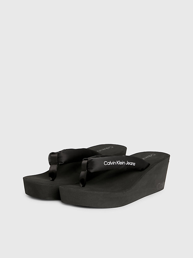 Satin Platform Wedge Flip Flops