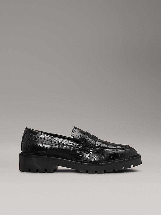 Leather Croc Effect Platform Loafers