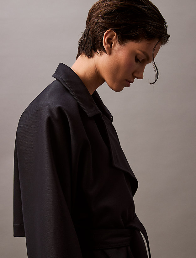 Long Wool Twill Blend Trench Coat