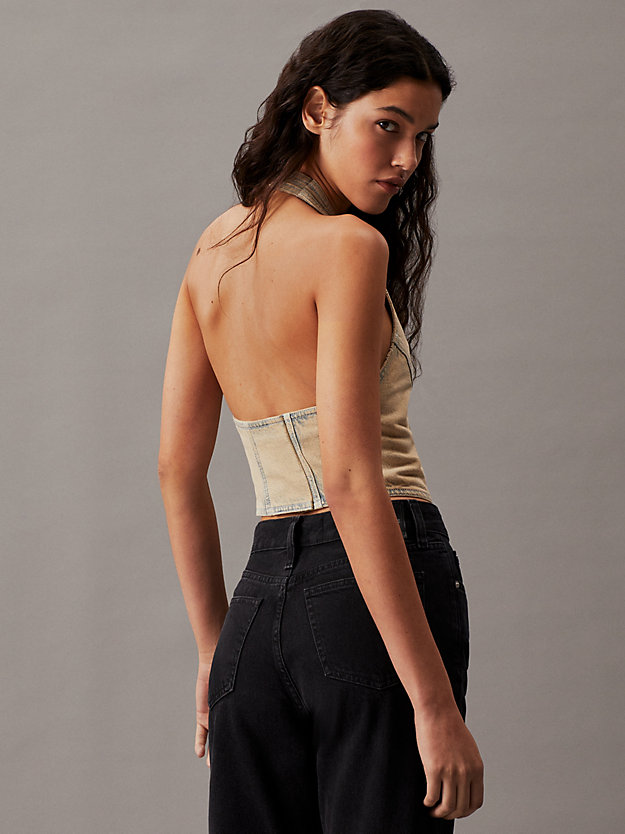 Fitted Denim Halter Neck Gilet
