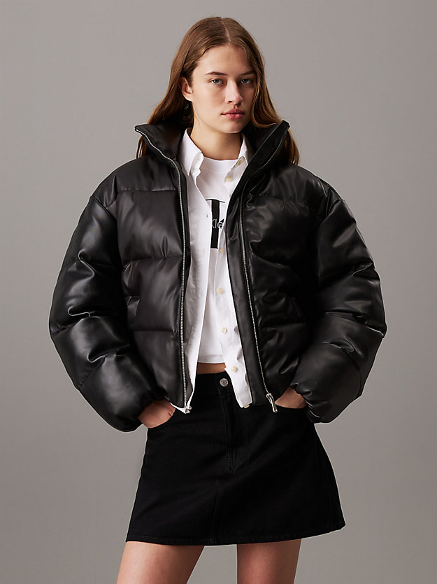 Faux Leather Short Puffer Jacket