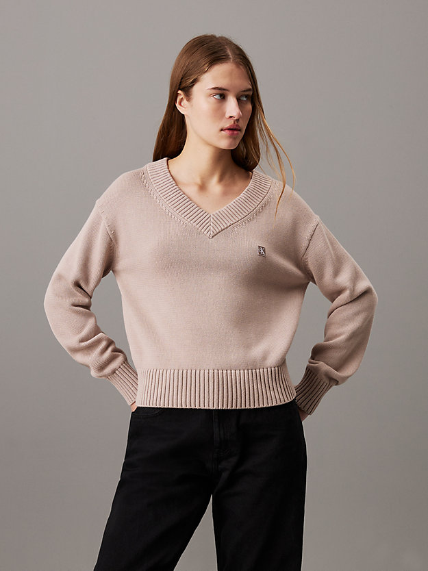 Cotton Badge V-neck Jumper
