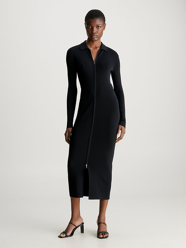 Slim Ribbed Zip Up Dress