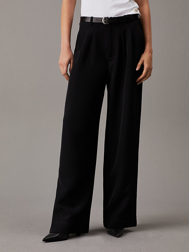 Straight Pleated Crepe Trousers