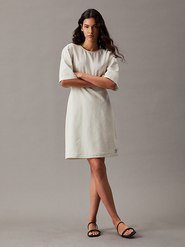 Cotton Seersucker Open Back Dress