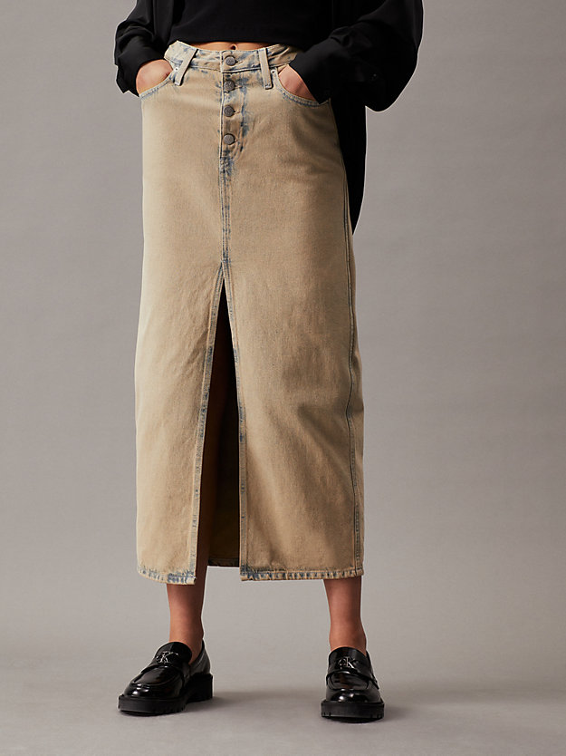 High Rise Denim Maxi Skirt
