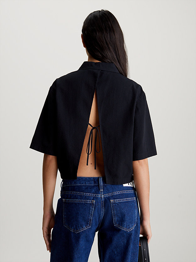 Cotton Seersucker Tie Back Shirt