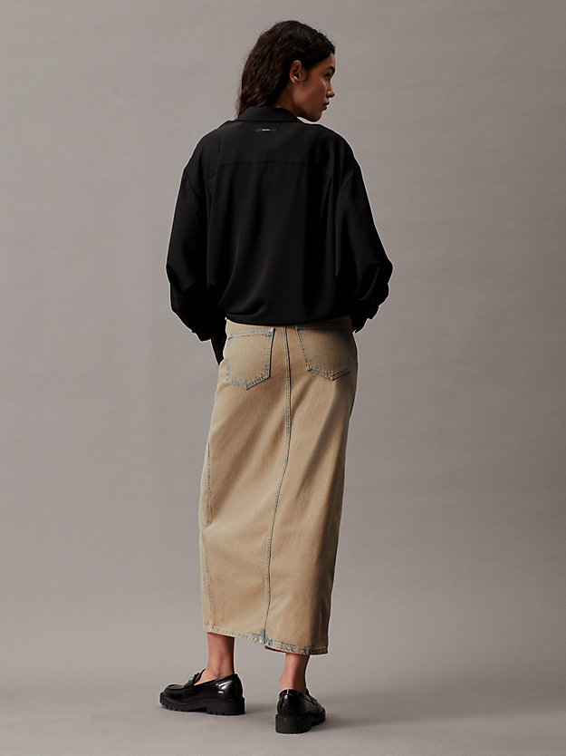 High Rise Denim Maxi Skirt