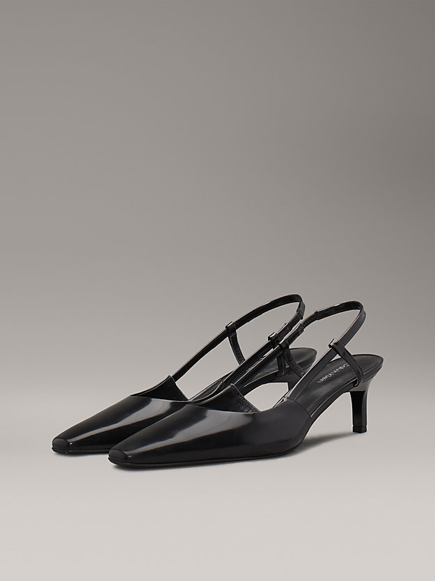 Leather Square Toe Slingback Pumps