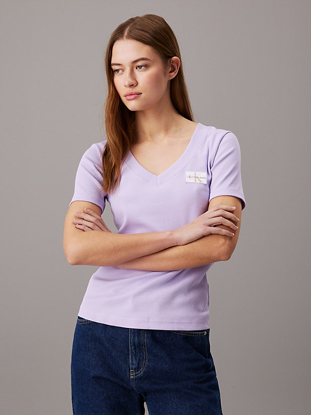 Ribbed Cotton V-neck T-shirt