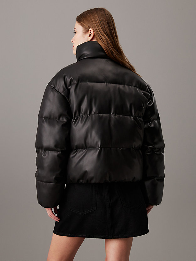 Faux Leather Short Puffer Jacket