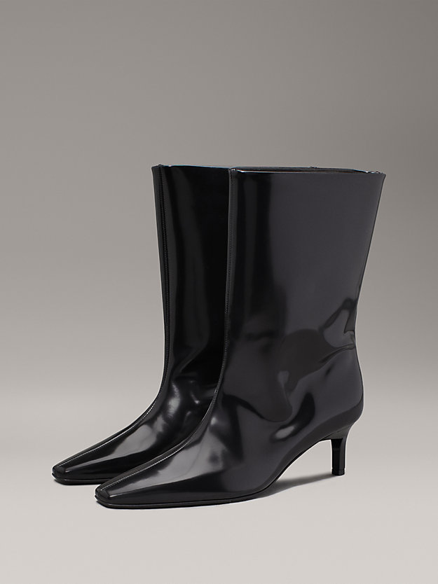Leather Square Toe Heeled Boots