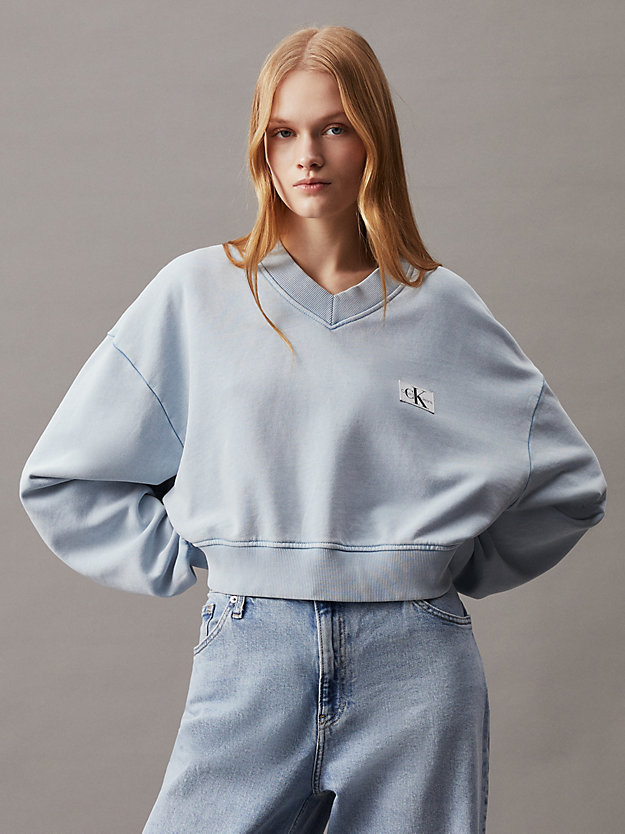 Washed Cotton V-neck Sweatshirt