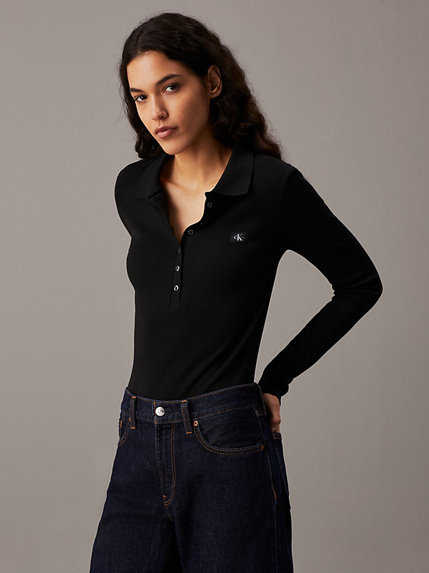 Long Sleeve Ribbed Polo Bodysuit