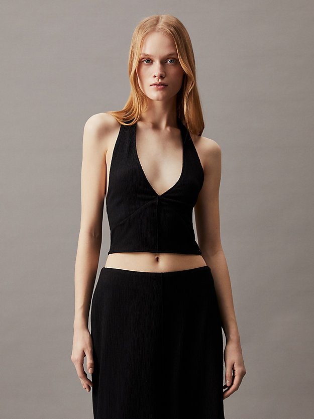 Crinkle Tie Neck Halter Top