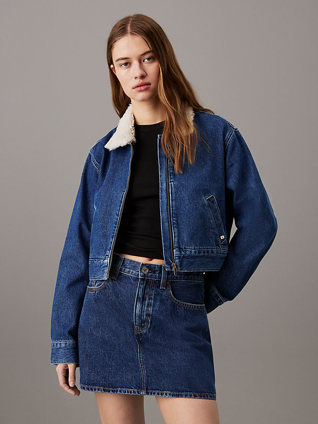 Cropped Zip Up Denim Jacket