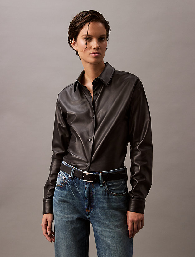 Lamb Leather Button-Down Shirt