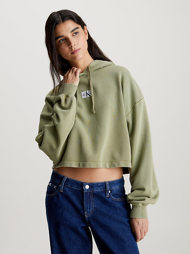 Washed Cotton Cropped Hoodie
