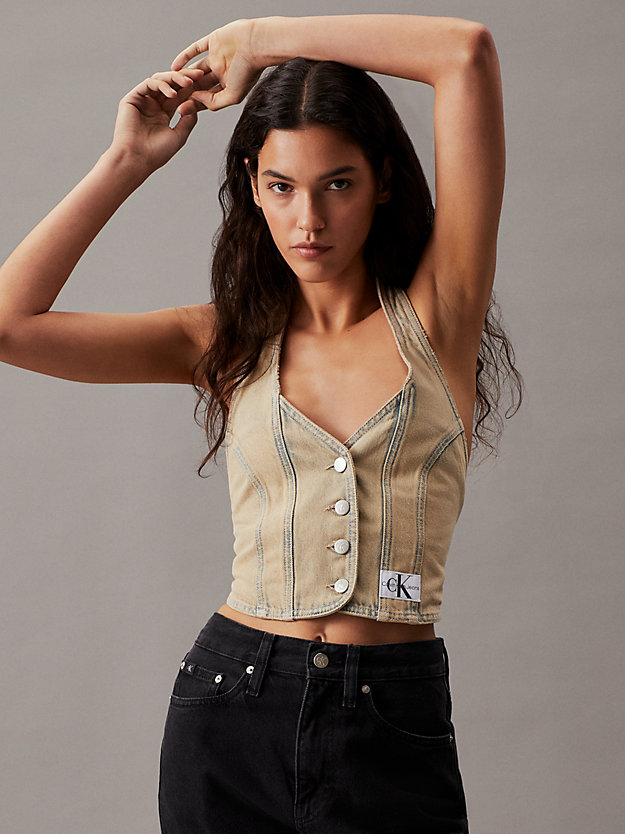 Fitted Denim Halter Neck Gilet
