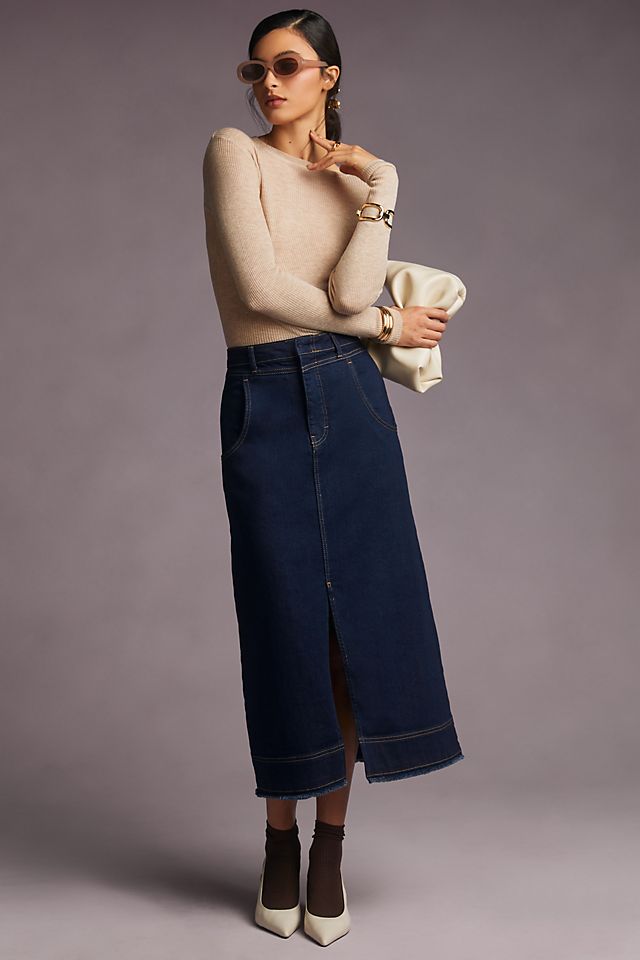 Pilcro Slit-Front Denim Skirt DENIM DARK