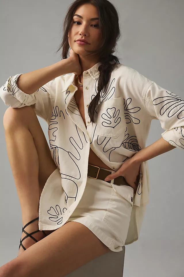Pilcro Moonflower Buttondown Shirt WHITE