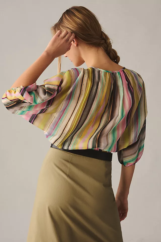 Devotion Twins Popover Blouse GREEN MOTIF