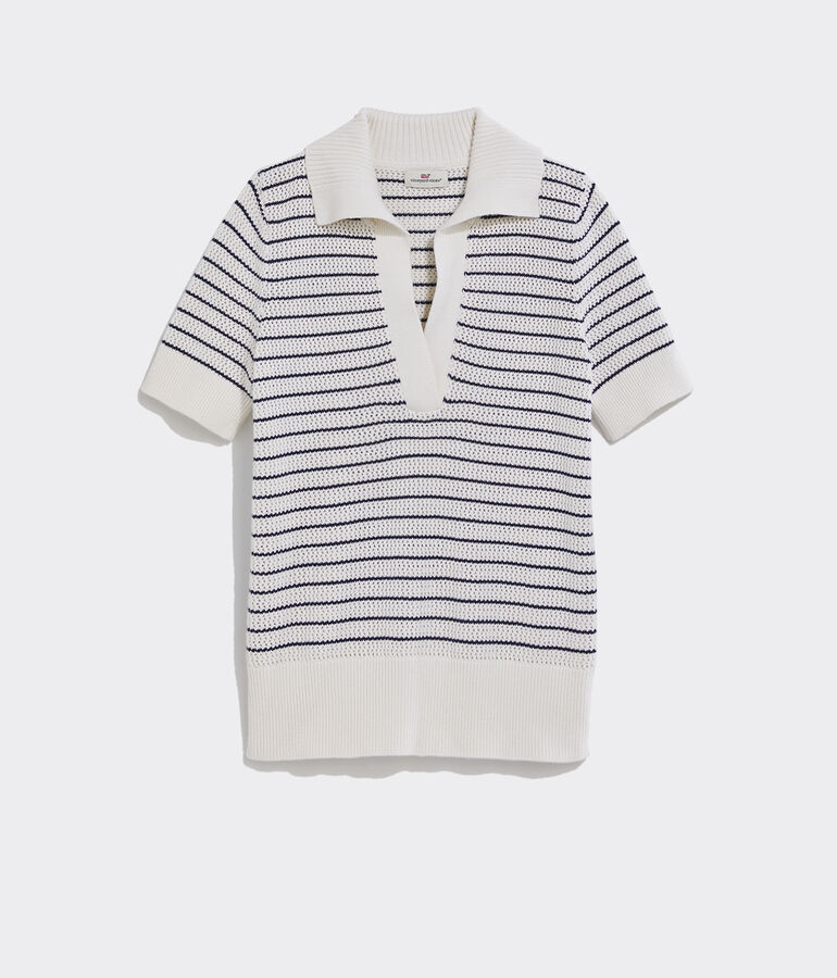 Crochet Stitch Short-Sleeve Polo Sweater