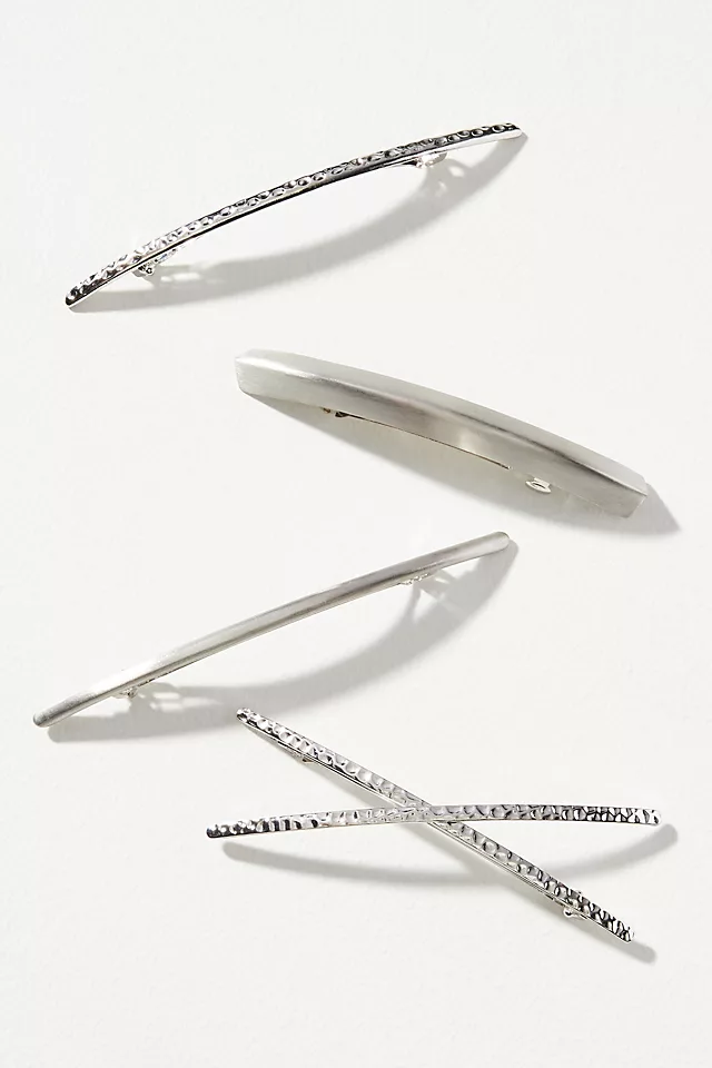 Sleek Barrettes, Set of 4 SILVER