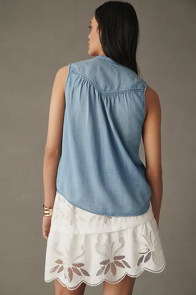 Cloth & Stone Shirred Buttondown Denim Tank DENIM LIGHT