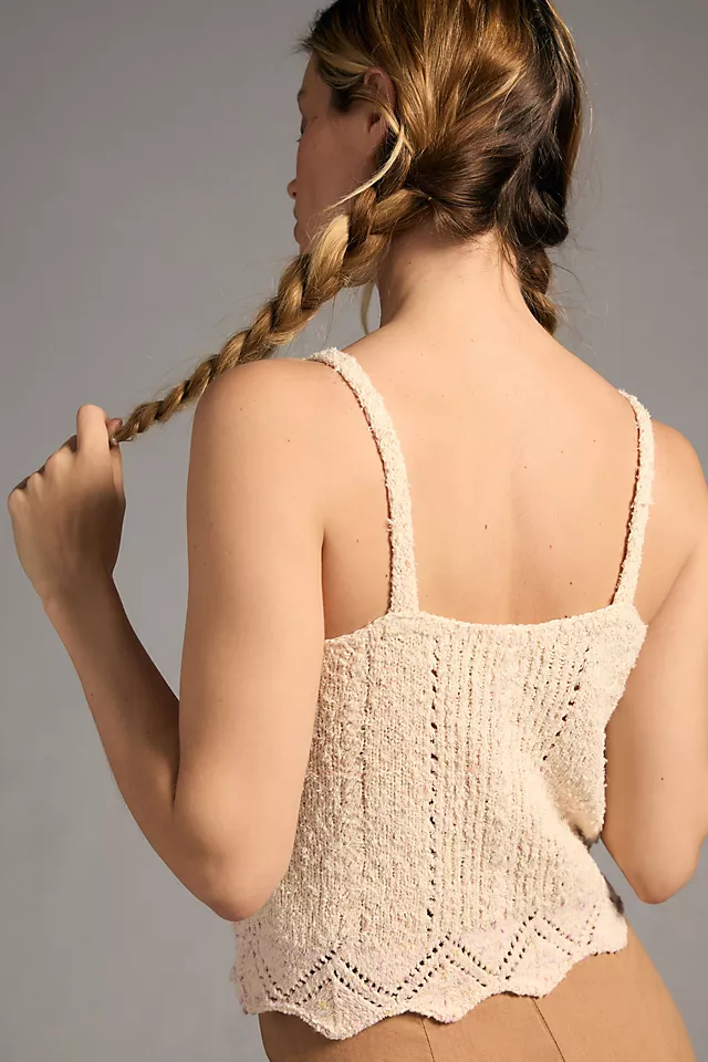 By Anthropologie V-Neck Pointelle Sweater Tank Ivory Multi Marble
