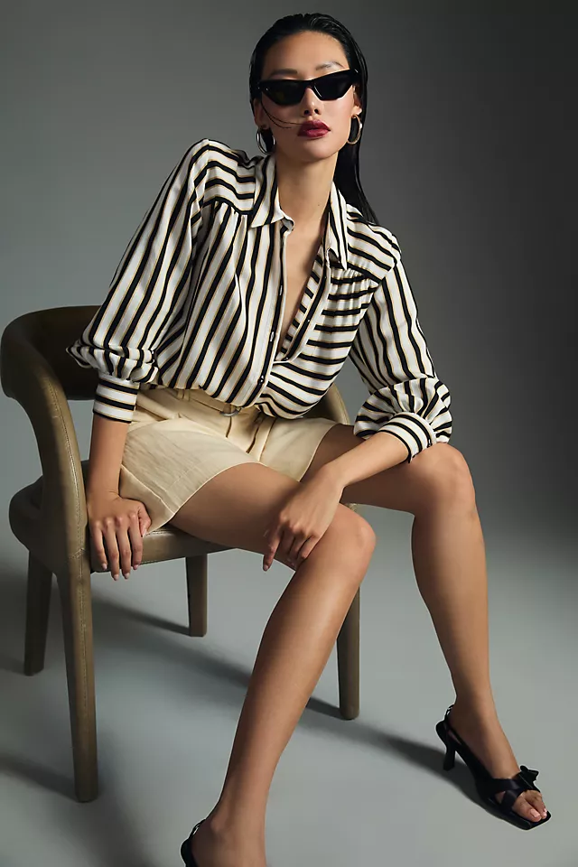 Maeve Silky Striped Buttondown BLACK MOTIF