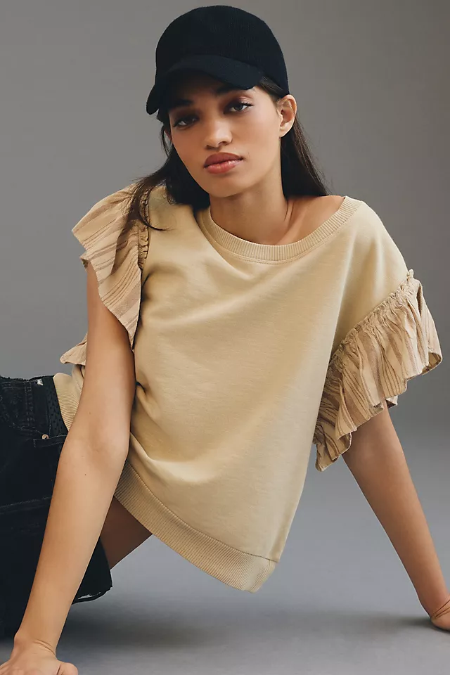 Pilcro Chambray Flutter-Sleeve Sweatshirt Tee SAND