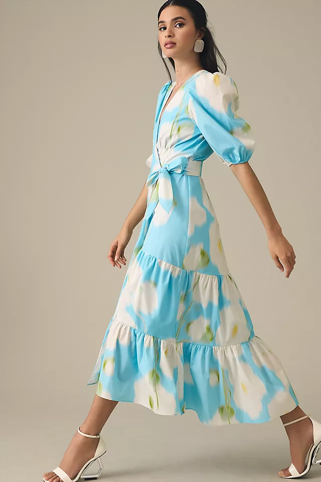 Hutch Floral Wrap Midi Dress BLUE DAISY FLORAL