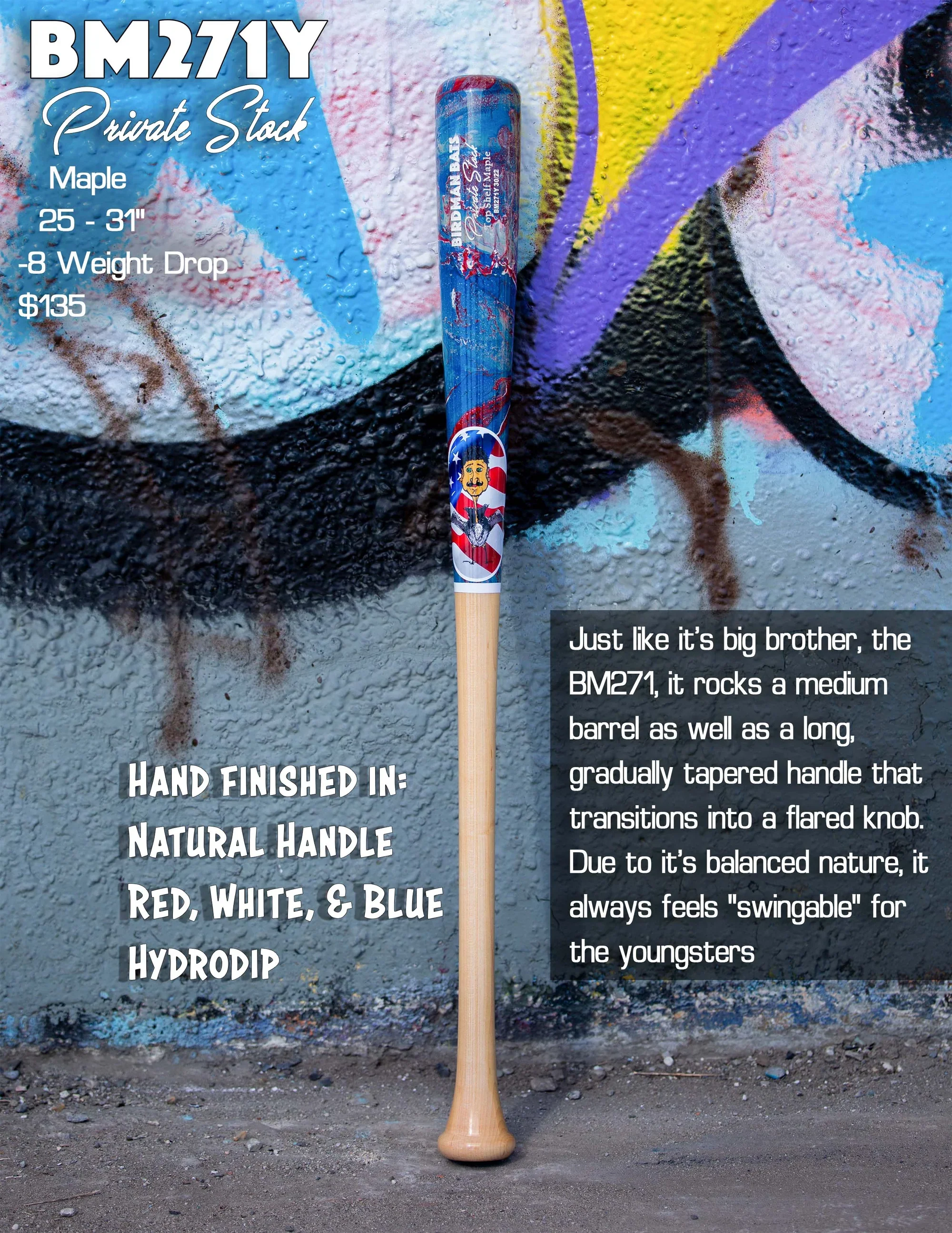 Red/White/Blue Hydro-Dipped Private Stock Baseball Bat - BM271Y