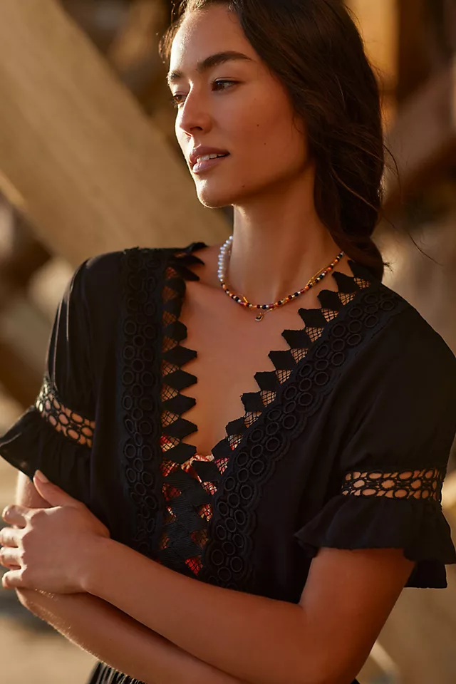 Peixoto Embroidered Lace Cover-Up Mini Dress BLACK