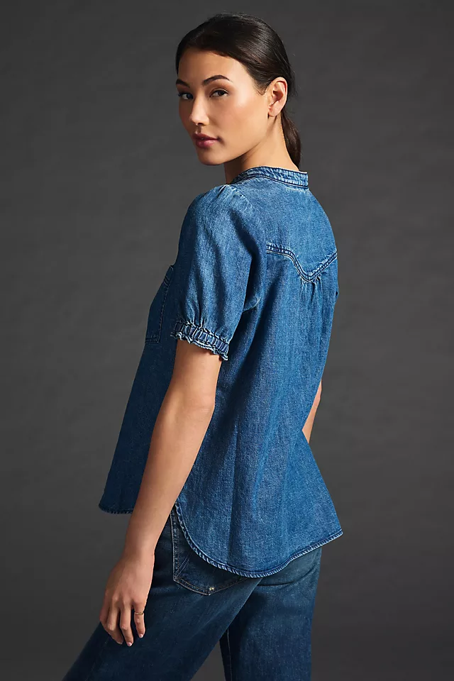 Pilcro Chambray Henley Shirt MEDIUM WASH