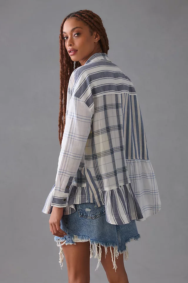 Pilcro Buttondown Flounce Shirt BLUE MOTIF