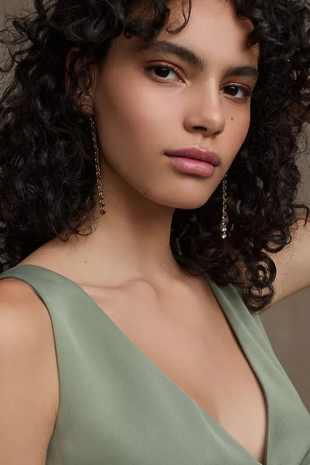 BHLDN Piper V-Neck Side-Slit Satin Gown MOSS