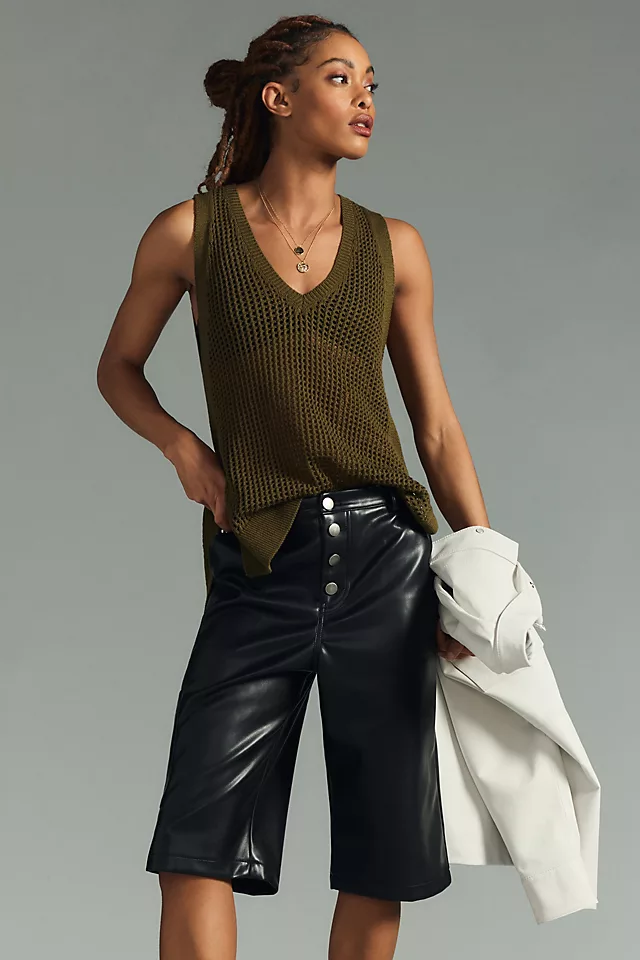 Maeve Open-Stitch V-Neck Sweater Tank DARK GREEN