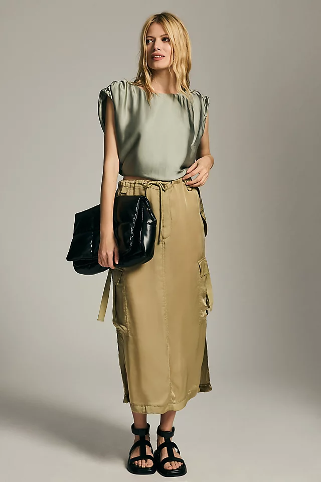 By Anthropologie Silky Boatneck Blouse MOSS