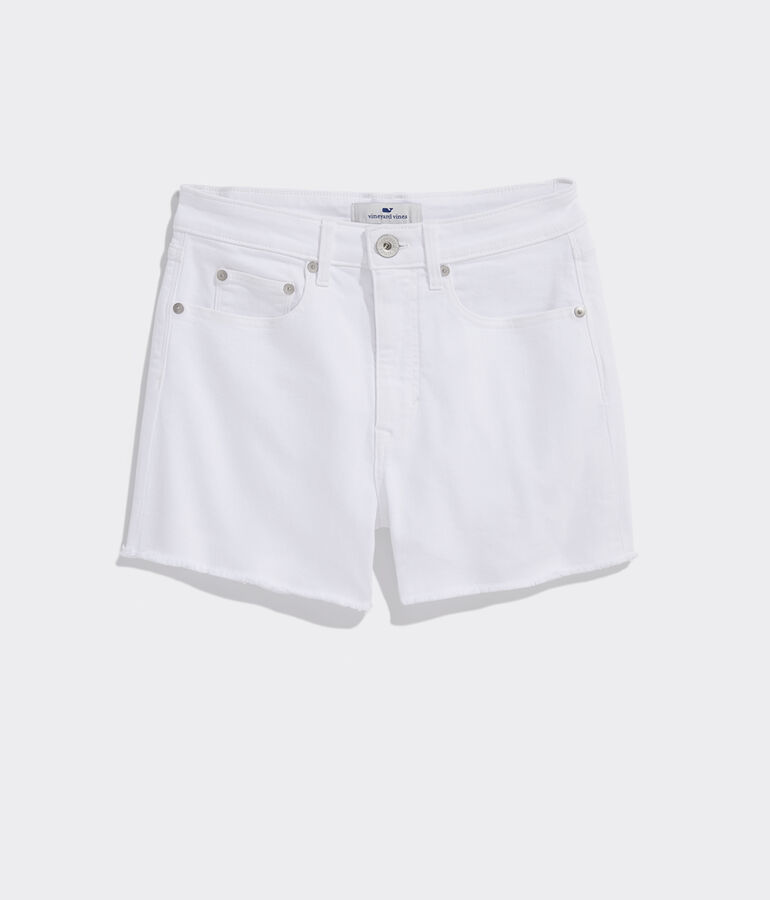 High Rise Relaxed White Denim Shorts