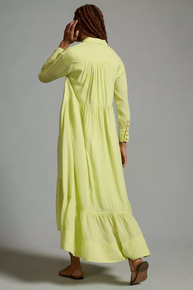 Pilcro Tiered V-Neck Shirt Dress LIME