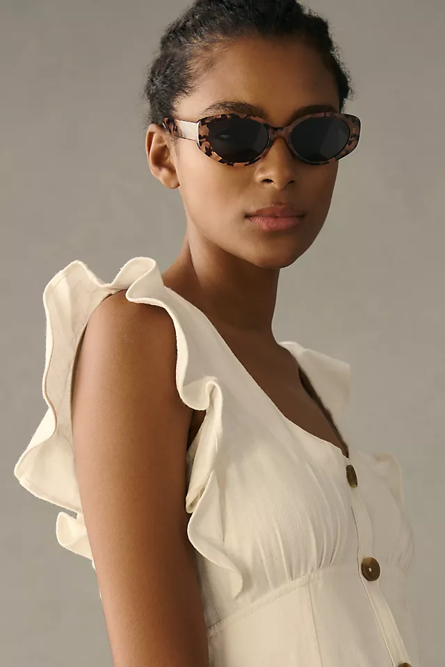 Pilcro Scoop-Neck Ruffle-Sleeve Buttondown Dress WHITE