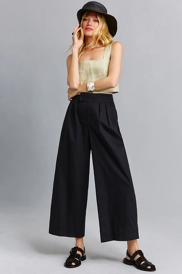 By Anthropologie Pleated Poplin Trousers BLACK