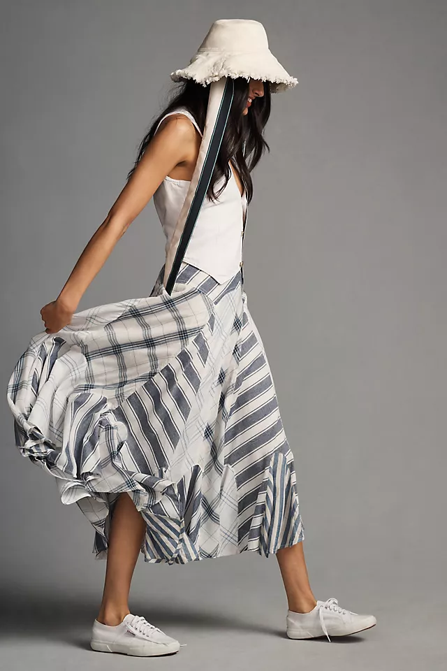 Pilcro Patchwork Godet Skirt BLUE MOTIF