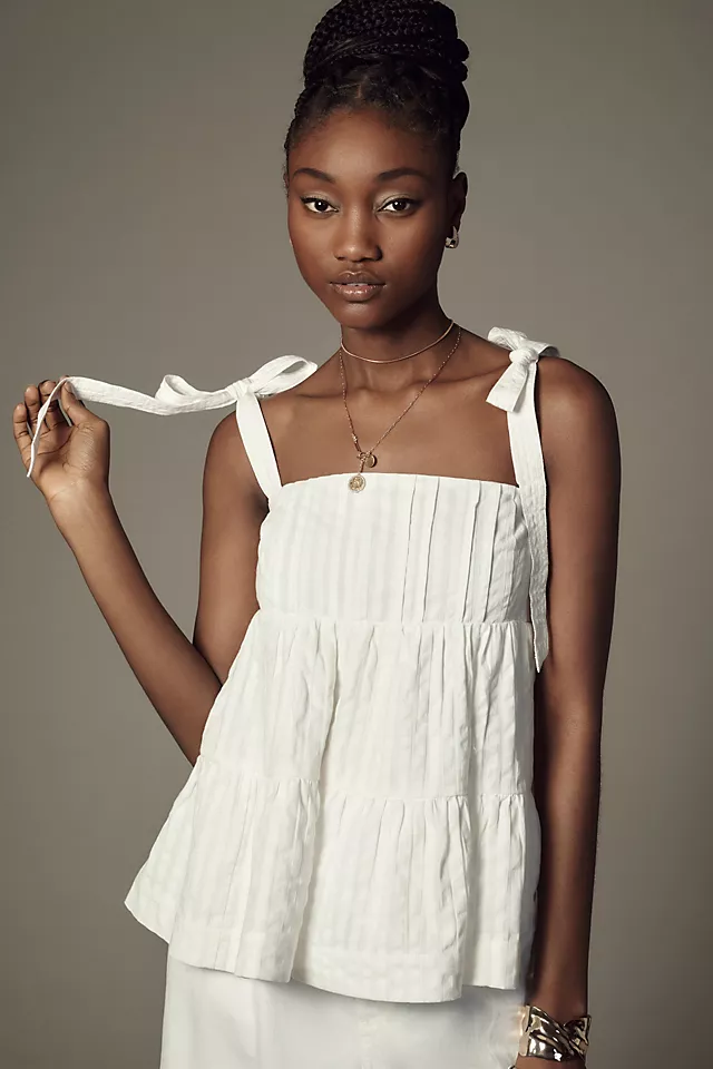 By Anthropologie Shoulder-Tie Babydoll Tank WHITE