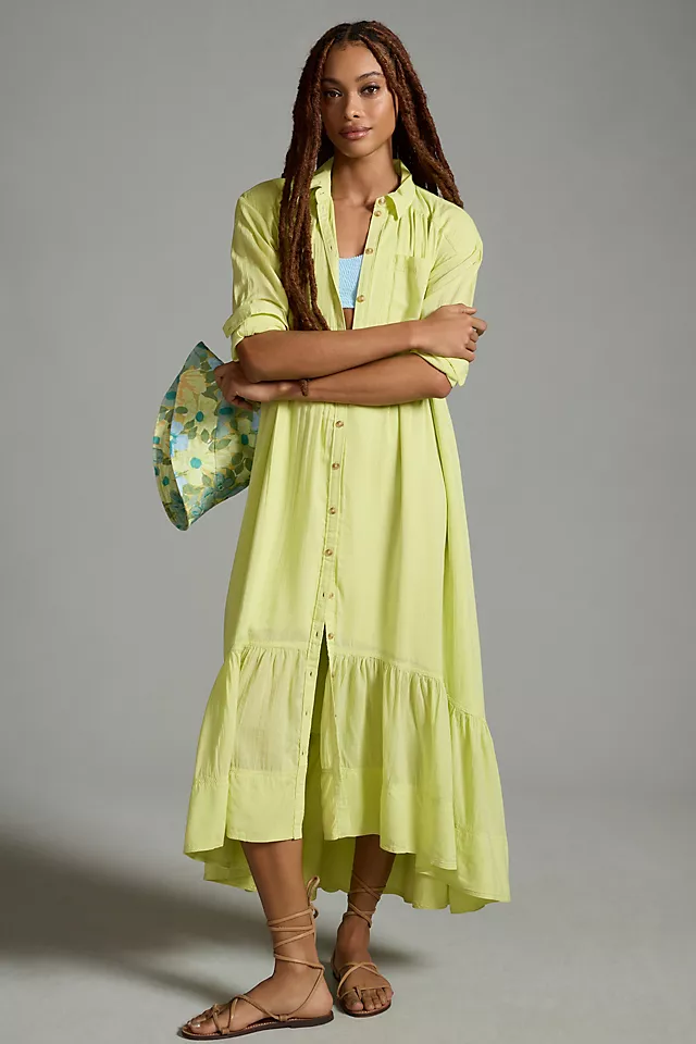 Pilcro Tiered V-Neck Shirt Dress LIME